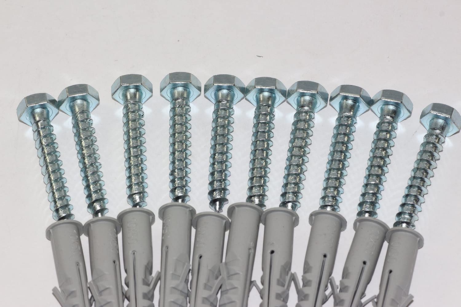 10 x M8 x 50mm Masonry Brick Wall Fixing Screw Bolts & Raw Plugs With Washers