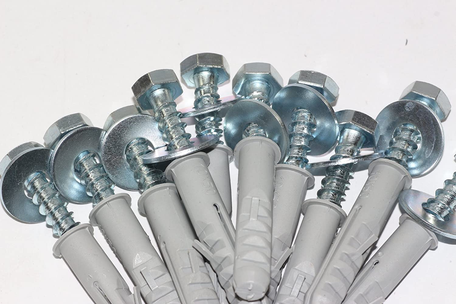 10 x M8 x 50mm Masonry Brick Wall Fixing Screw Bolts & Raw Plugs With Washers