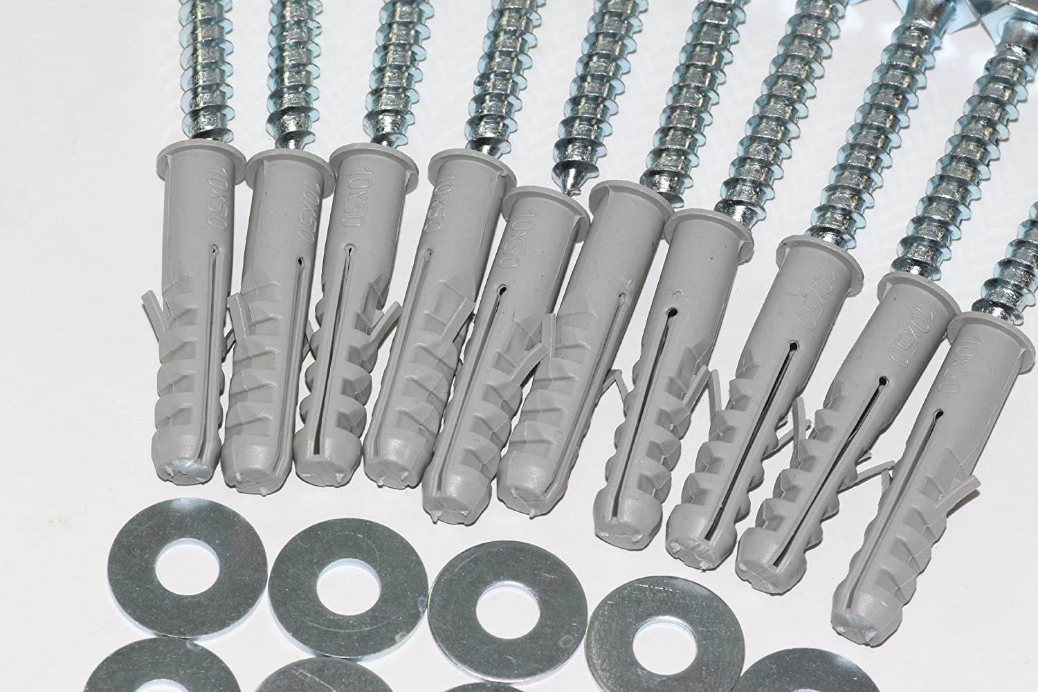 10 x M8 x 50mm Masonry Brick Wall Fixing Screw Bolts & Raw Plugs With Washers
